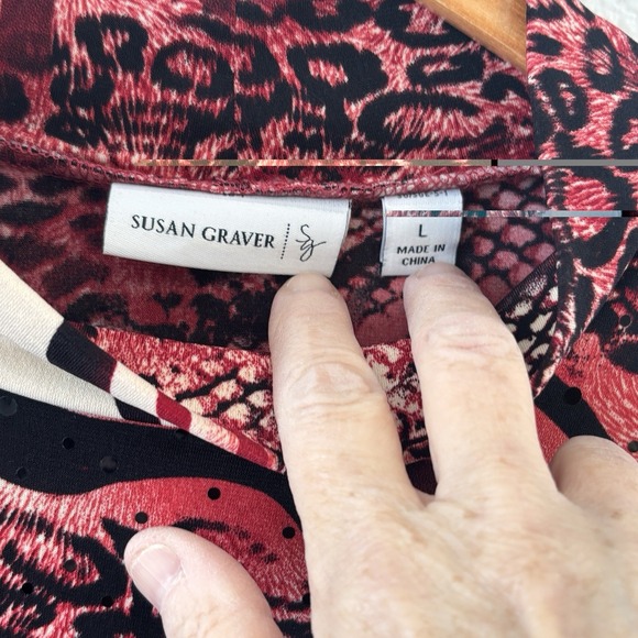 Susan Graver Liquid Knit Animal Print Sequin Tunic Top Large Stretch Mock Neck - Picture 2 of 11